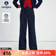 Navigare意大利小帆船棉質(zhì)親膚女士牛仔褲秋冬季磨毛保暖休閑寬松直筒褲 深藍黑色 L