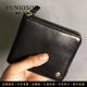 曼尼瓊詩(shī)（VUNIQSON）品牌男士小錢(qián)包真皮短款錢(qián)夾橫款拉鏈復古皮夾多功能零錢(qián)包 黑色