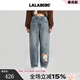 LALABOBO【商場(chǎng)同款】彎刀牛仔褲25年冬新原創(chuàng  )潮印花顯瘦褲RBEC-WXZC19 中藍白 26