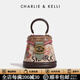 CHARLIE&KELLI輕奢包包520情人節禮物新款小熊涂鴉半圓水桶包手提斜挎包包女包 玫粉色【聯(lián)系客服順豐包郵】