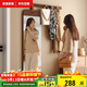 家逸實(shí)木穿衣鏡門(mén)后貼墻全身鏡女生玄關(guān)壁掛試衣服鏡子掛衣架一體