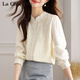 拉夏貝爾（La Chapelle）長(cháng)袖襯衫女裝2026春秋季新款韓版寬松顯瘦氣質(zhì)襯衣打底小衫雪紡 米白色 M