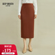 深呼吸DEEP BREATH女裝松緊腰豎坑條修身中長(cháng)款針織包臀半身裙A200146 焦糖 M (3)