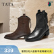 他她（TATA）女鞋靴子秋冬時(shí)裝靴粗跟復古西部靴彈力短靴 黑色 36
