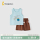 童泰（TONGTAI）寶寶背心套裝夏季純棉嬰兒衣服兒童外出上衣褲子男童女童短褲 藍色 90