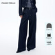 仿佛（FUUNNY FEELLN）FF金晨同款牛仔褲女2026春季新款天絲混紡舒適高腰長(cháng)款寬松闊腿褲 暗青紫色 M