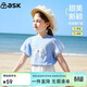 ASK JUNIOR女童短袖T恤夏裝兒童泡泡袖立體蝴蝶結休閑打底衫上衣 藍色 140