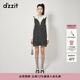 DZZIT地素連衣裙春秋季摩登少女V領(lǐng)金蔥粗花呢裙子女設計感 黑色 S