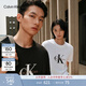 Calvin KleinJeans夏季男女情侶中性休閑通勤ck字母純色純棉寬松短袖T恤上衣