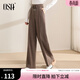 歐莎（OSA）高腰針織闊腿褲女秋冬季2021年新款寬松磨毛直筒休閑褲子 深咖色（S121D52012） XL