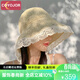 COYOJOR希遙家遮陽(yáng)帽大帽檐飄帶蕾絲邊太陽(yáng)帽女夏季戶(hù)外時(shí)尚草帽漁夫帽遮陽(yáng)帽女 米色 M(56-58cm)