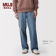 MUJI 男式 木棉混 牛仔寬版褲 男款褲子 26年春季 男裝 藍色 M （170/80A）