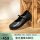 金利來(lái)（Goldlion）女鞋羊皮瑪麗珍鞋圓頭淺口單鞋一字扣帶小皮鞋G686530190黑色38