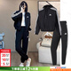 阿迪達斯（adidas）運動(dòng)套裝女 2026春季新款梭織連帽外套束腳長(cháng)褲子跑步健身兩件套 黑色兩件套 M