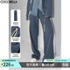 COCOBELLA撞色明線(xiàn)炒色花紗高腰闊腿褲女寬松直筒褲休閑褲PA0019 尼斯藍 L