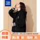 唐獅（TonLion）2025女外套學(xué)院風(fēng)寬松撞色拼接連帽開(kāi)衫外套 M  黑色 