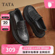 他她（TATA）商務(wù)休閑皮鞋男士樂(lè )福鞋一腳蹬真皮懶人鞋 黑色 40