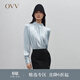 OVV春夏熱賣(mài)女裝20MM緞面縐手工縫制花苞褶飾真絲襯衫上衣 淺藍（凈色）A9 M