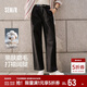 森馬（Semir）休閑褲女純棉打褶闊腿褲腰帶秋復古磨毛長(cháng)褲顯腿長(cháng)101524127005A