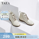 他她（TATA）休閑馬丁靴女款真皮簡(jiǎn)約加絨平底短靴子冬季新款7BJ48DD4 米白 37