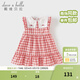 戴維貝拉（DAVE＆BELLA）全棉兒童連衣裙童裝新款女寶寶公主裙小童格子裙女童裙子童裙 紅色格【現貨】 90 cm（建議身高80-90cm）