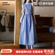 馬登女裝 無(wú)袖連衣裙淺秋系休閑沙灘度假長(cháng)裙夏秋季法式收腰裙子 霧霾藍 S