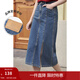 茵曼梨渦系列小心機開(kāi)衩牛仔半身裙女夏季新款高腰純棉裙子 牛仔藍 S