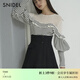 SNIDEL秋冬甜美淑女圓領(lǐng)微透荷葉邊拼接針織衫SWNT244182 條紋 均碼 （F）