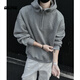OEMG美式重磅半拉鏈衛衣男士秋季新短款cleanfit寬松套頭連帽衫上衣服 灰色 XL [建議135-150斤]