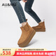 AU&MU澳洲羊毛厚底雪地靴女士冬季加絨加厚時(shí)尚切爾西短靴防滑東北棉鞋 栗色 【羊毛保暖】612 37 U6
