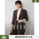 ELLE復古撞色拼接印花西裝外套女2025冬季新款設計感通勤廓形西服 咖色 S