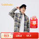 巴拉巴拉童裝男童襯衫長(cháng)袖中大童格子印花襯衣秋冬加絨上衣潮 卡黑色調00459 160cm