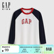 蓋璞（GAP）男女幼童2026春季新款純棉logo印花插肩袖長(cháng)袖T恤兒童裝893446
