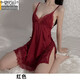 莫代爾 性感睡衣女純欲緞面蕾絲吊帶冰絲性感深V辣妹大碼誘惑心機絲滑 紅色 M (80-100斤)