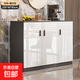 餐邊柜餐廳廚房櫥柜客廳大容量收納儲物矮柜簡(jiǎn)易臥收納儲物柜子 【板材加厚-三門(mén)】暖白+灰色1米