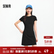 森馬（Semir）連衣裙女收腰T恤裙小心機夏季2025新款繡花圓領(lǐng)短裙簡(jiǎn)約休閑 黑色90001 M