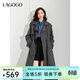LAGOGO干練翻領(lǐng)風(fēng)衣女拉谷谷春秋新款格雷系高級感插肩袖外套 深灰色(R0) L