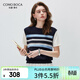 科蒙博卡2026春夏桑蠶絲新款短袖針織衫女學(xué)院風(fēng)T恤休閑條紋上衣 深藏青 2XL