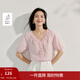茵曼（INMAN）萊賽爾花邊V領(lǐng)肌理襯衫2025夏季女裝新款插肩袖顯瘦襯衣 粉色 M