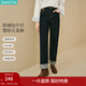 茵曼2025秋冬女裝新款原色加絨直筒牛仔褲翻邊高腰長(cháng)褲 深牛仔藍 26