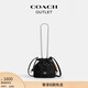 蔻馳（COACH）奧萊女士女包經(jīng)典標志丹寧布FAYE 17號迷你拉繩包單肩斜挎包禮物 SV/黑色
