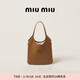 MiuMiu【禮物】繆繆女士IVY牛皮革大號托特包單肩包 干邑色