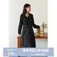 獨束大碼女裝法式甜美V領(lǐng)碎花連衣裙女春裝新款微胖mm顯瘦茶歇裙 黑底棕花 L (尺碼：2)