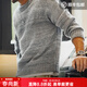 馬登工裝美式復古漸變條紋毛衣男春冬美拉德套頭圓領(lǐng)混紡男士針織衫 鉛灰色 L