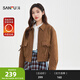 三福（SANFU）厚外套2025冬季口袋蝴蝶結加絨保暖麂皮夾克女裝513354 咖啡色 M