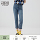 Teenie Weenie小熊女裝簡(jiǎn)約風(fēng)秋季雙排扣牛仔褲鉛筆褲小腳褲修身潮 中藍色 M (165)