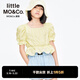 little MO&Co.童裝兒童夏女童小衫甜美方領(lǐng)短袖花邊上衣女孩泡泡袖 黃色格 130 130/60