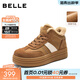 百麗（Belle）加絨保暖高幫板鞋女冬季新款商場(chǎng)同款厚底增高休閑鞋E5T1DDD5 棕色-薄絨 38 (240mm)