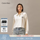 Calvin KleinJeans春秋女士美式復古休閑潮流ck字母辣妹短款POLO領(lǐng)針織衛衣 YBI-牛乳白 M
