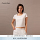 Calvin KleinJeans夏季女士潮流辣妹ck小方領(lǐng)正肩戶(hù)外防曬短款短袖T恤上衣 YAF-月光白 S